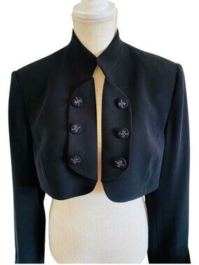NWT Tristan & Iseut Black Cropped Bolero Jacket Military Embroidered Fit L Sz XL